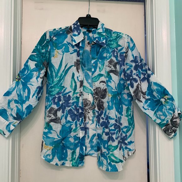 Womens Lauren Ralph Lauren Floral Linen Button-Down Shirt - Picture 2 of 4